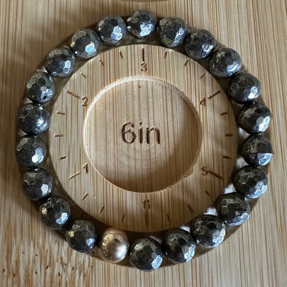 8mm Faceted Pyrite Stretch Bracelet with 14k Gold Filled Spacer - Picture 7 of 7